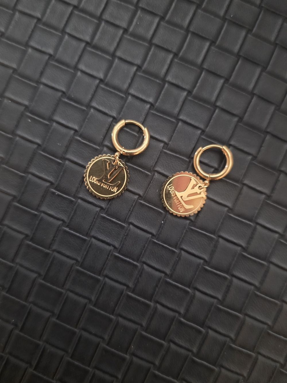 Gold Coin Drop Hoop Earrings